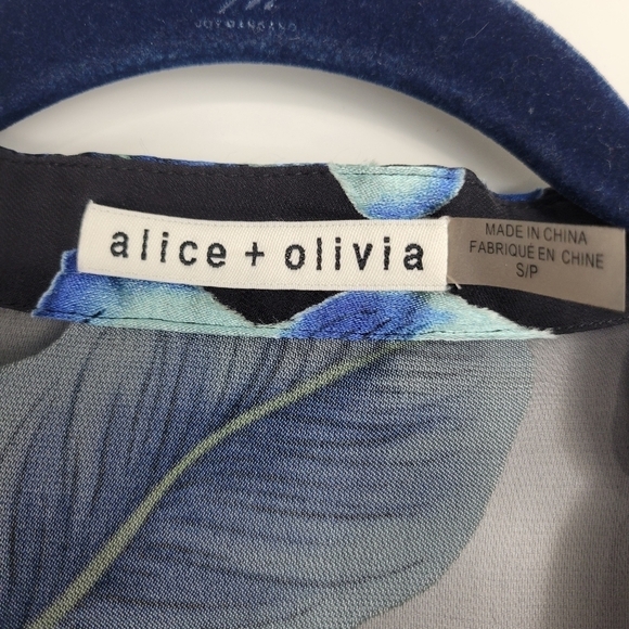Alice + Olivia Rosario Tie Waist Blue Kimono Silk Blend Top Size Small - Picture 15 of 16